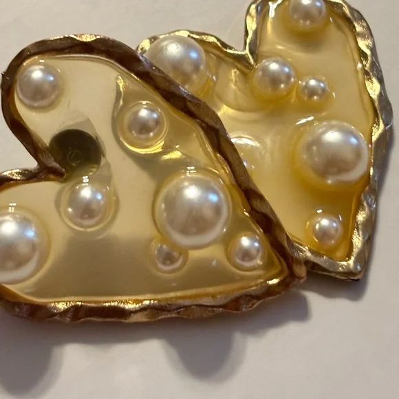 Handmade Gold plated Heart Pearl Accent Earrings - Women Jewelry - Picture 5 of 6